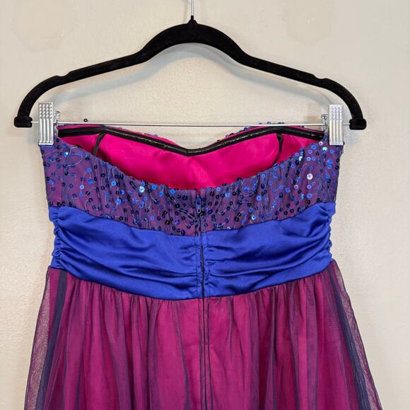 BCX Prom Dress Junior 9 Blue Sequin Mini Fit & Flare Sweetheart Strapless NWT - Picture 4 of 10